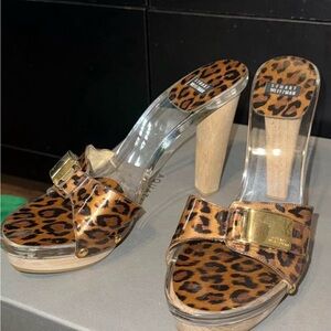 Stuart Weitzman Leopard Print Heels with Gold Accents
